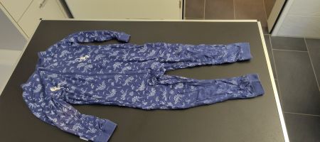 Kinder Pyjama Overall Jumpsuit Dino Skelett Blau Gr 110/116
