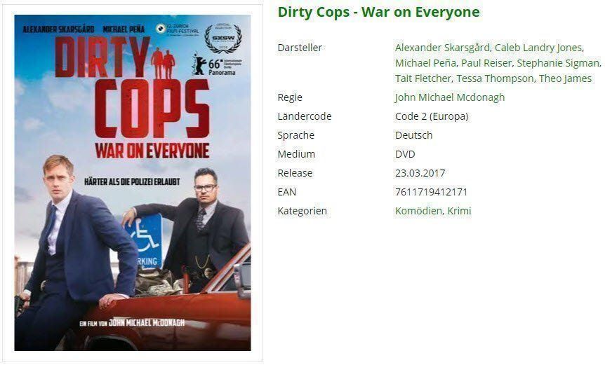 Tutti i DVDs: Dirty Cops - War on Everyone - DVD – Usato da Buchrain venduto da Sssschaller