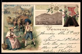 Litho Sarnen, Bauernpaar in Tracht, Caca