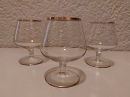 3 Cognac oder Brandy Gläser mit Goldrand / Schnapsgläser