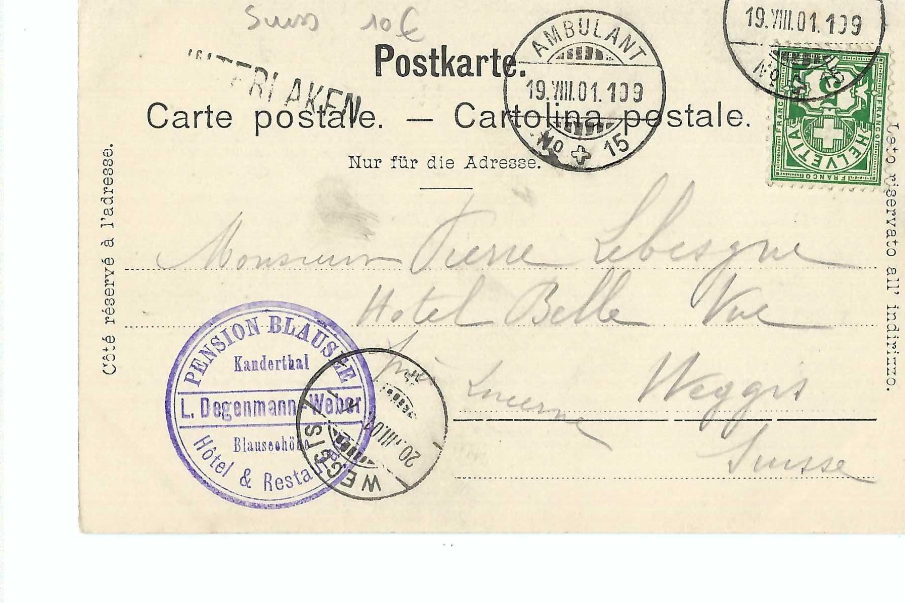 Cartoline postali: Blausee bei Kandersteg 1901, mit diversen Stempeln – Usato da Thun venduto da 44wart 1