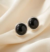 Silber 925 Ohrringe mit Cabochon Onyx - Neu