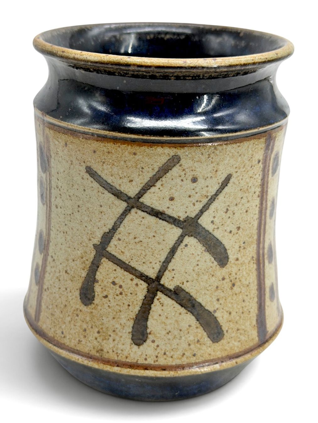 Vasi & Recipienti: Vase grès émaillé signé Décor abstrait bleu cobalt et beige – Usato da Cossonay-Ville venduto da Antiquora 1