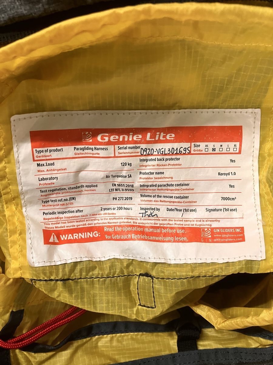 Sport dell'aria & Aquiloni: Harnais Parapente GIN Genie Lite taille S – Usato da Reconvilier venduto da Pascou21 3