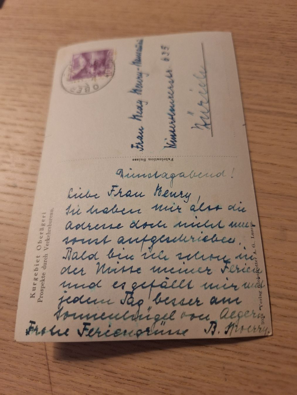 Cartoline postali: Ansichtskarte Ober-Aegeri mit Kirche und See  – Usato da Schaffhausen venduto da RicardoSchaffhausen 1