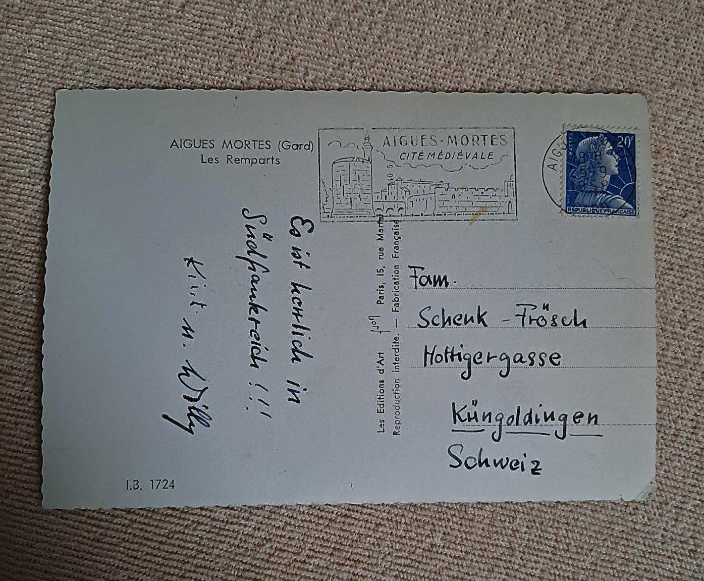 Cartoline postali: Postkarte Aigues Mortes 1958 – Usato da Zürich venduto da leachim321 1