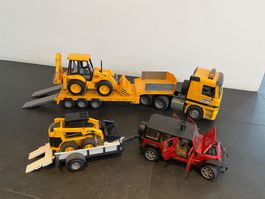 Bruder JEEP Wrangler, Anhänger + Lader / Tieflader m. Lader