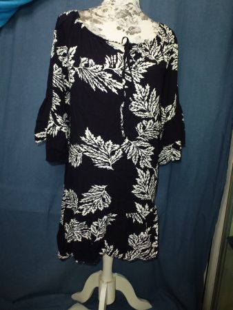 KLEID NACHTBLAU WEISS GR 42 HALBARM LEICHT SOMMER COTTON