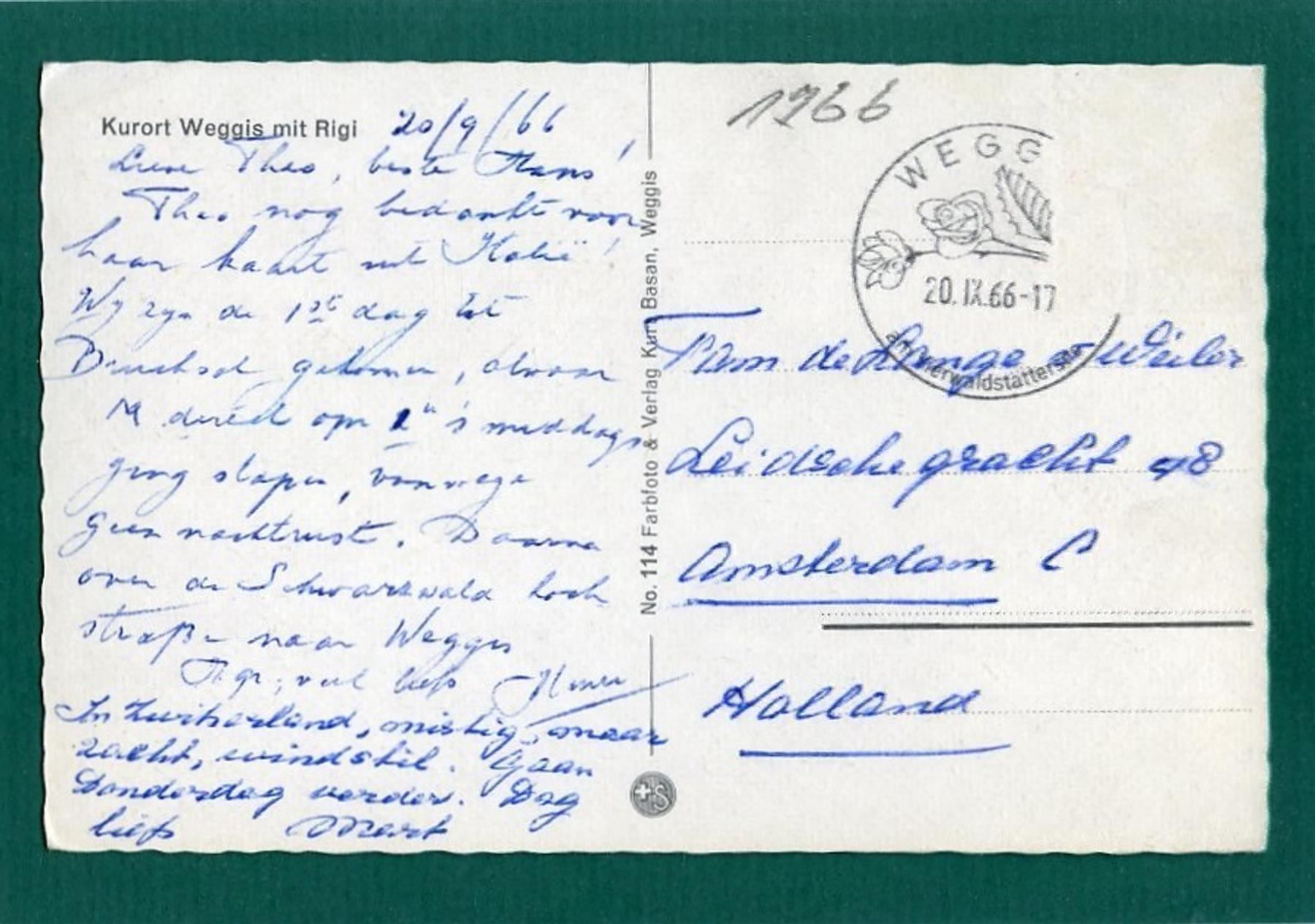 Ansichtskarten: Weggis, Kurort mit Rigi, 1966, gelaufen – Gebraucht aus Sargans von Hausi1951 1