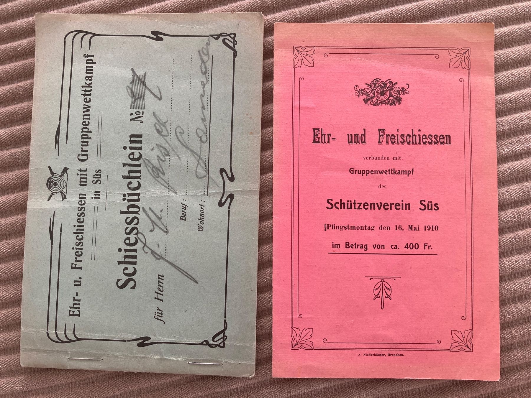 Documenti: Schiessbüchlein und Programm Freischiessen Süs (Susch) 1910 – Usato da Brütten venduto da Hst1