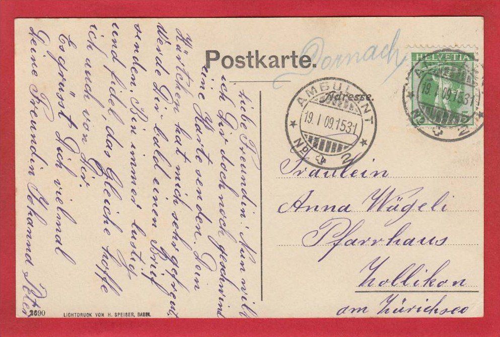 Ansichtskarten: DORNACH AMTHAUS 1909, LICHTDRUCK – Gebraucht aus Grüningen von Kartenlaube 1