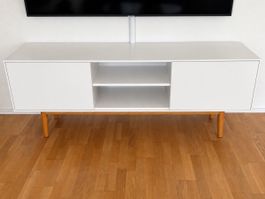 TV-Möbel weiss mit Holzbeinen gebrauchter Zustand