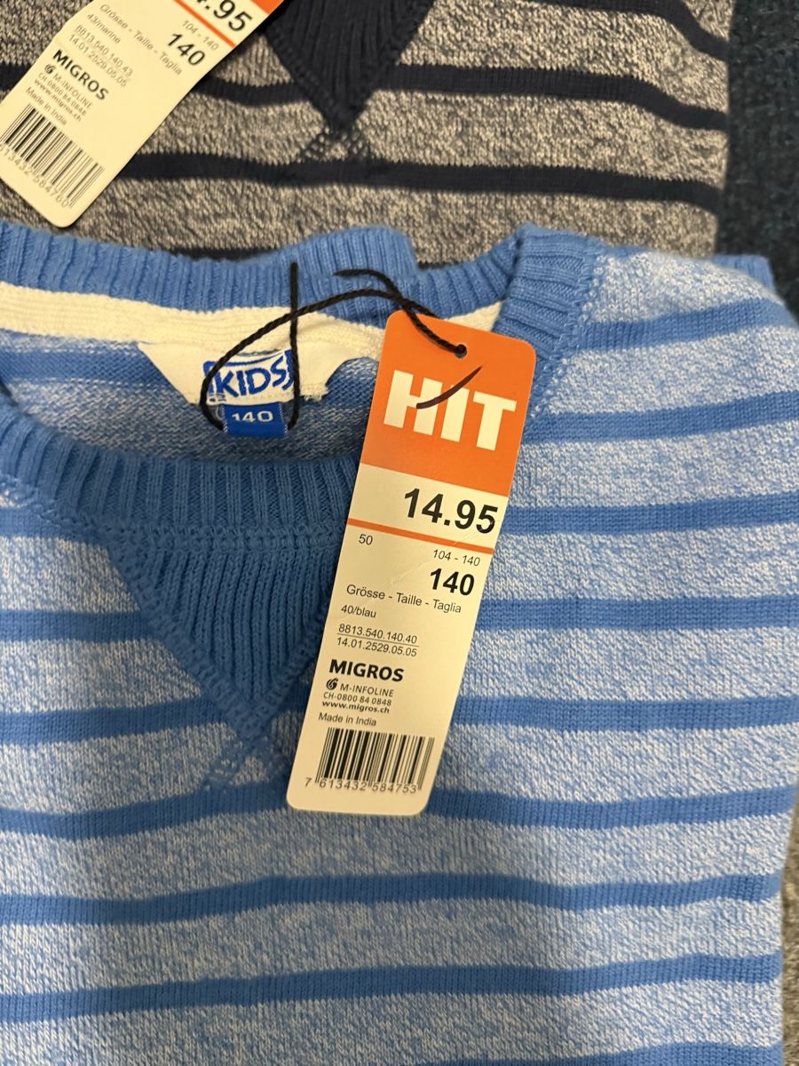 Maglioni & Felpe: HIT Kids Pullover, Size 140, Blue & Grey Stripe, NEW! – Nuovo e nell'imballaggio originale da Zuerich venduto da mjaudm 1