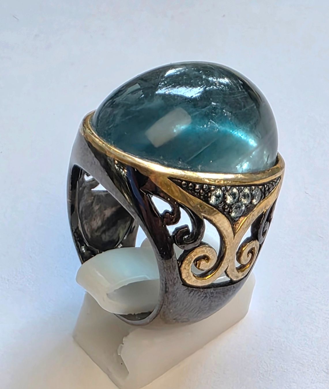 Ringe: Ring mit grossem blauem Fluorit Edelstein Grösse 61 – Neu (gemäss Beschreibung) aus Zürich von Bieter04