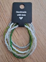 6er Set Perlenarmbänder grün/weiss Töne/Neu