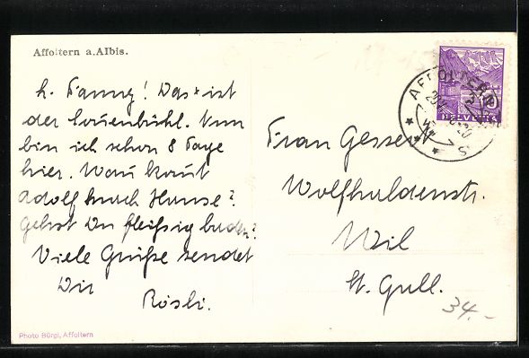 Cartoline postali: Affoltern a. Albis, Teilansicht der Orts – Usato da Berlin venduto da bartko-reher 1