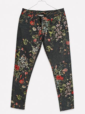 Jean slim PLEASE noir imprimé floral M