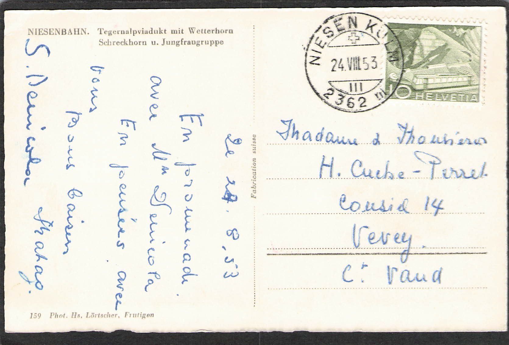 Ansichtskarten: ,Niesenbahn , 1953 – Gebraucht aus Reichenburg von ibiza18 1
