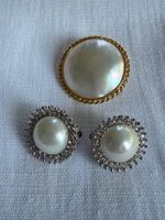 Vintage Brosche & Ohrclips im Perlmutt-/Perlenlook