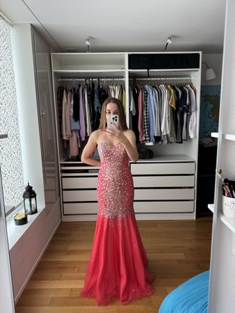 Glitzerndes Abendkleid, Gr. 36, Lachsrosa, Samyra