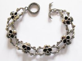 Chromstahl Armband 6 Schädel, 6 Skulls