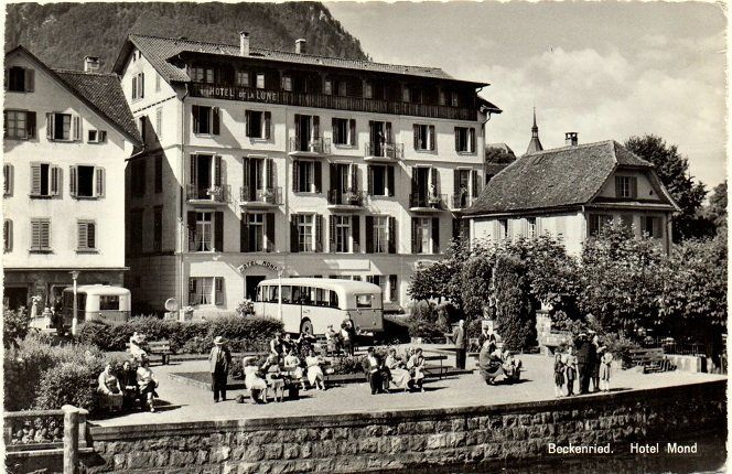 Cartoline postali: BECKENRIED Hotel Mond, Postauto – Usato da Jona venduto da philajona