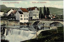 Dornach SO Dornachbrugg Wasserfall mit Brücke , ca.1910