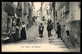 AK Lugano, Via Cattedrale mit Anwohnern und AK-Verkauf