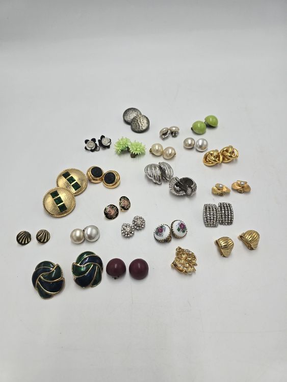 Paire De Boucles D'Oreilles à Pince Carrées - Occasion - Style Boucle