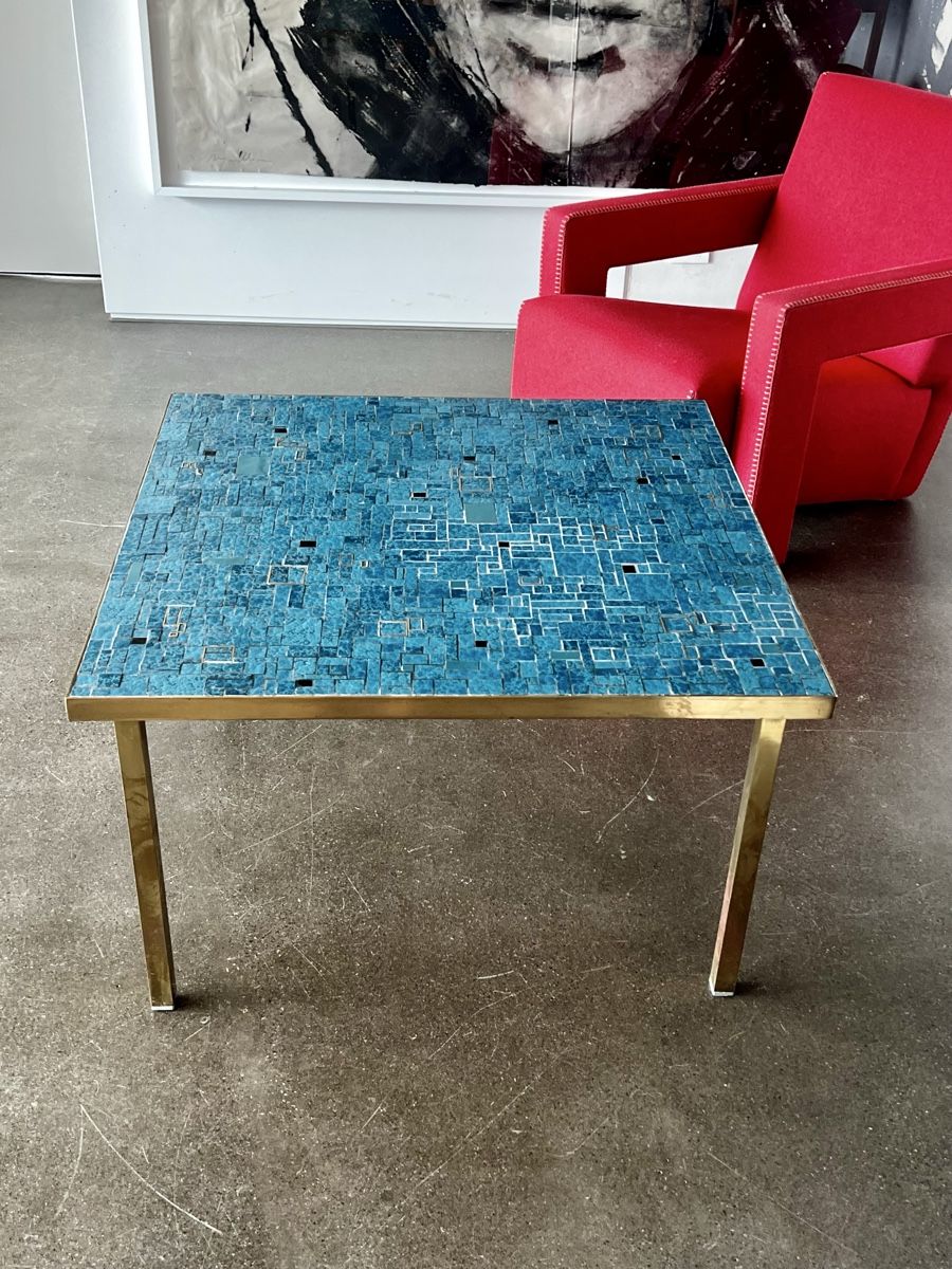Tische: Brutalist Mosaic and brass coffee Table – Gebraucht aus Oberägeri von Theonose74 9