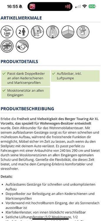 Vorzelte & Markisen: Vorzelt Berger Easy Touring XL Deluxe – Gebraucht aus Heiden von Bernie3330 3