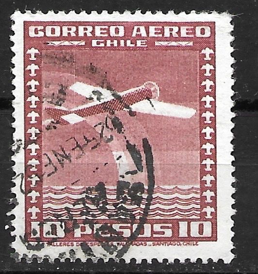 Tous les timbres: Chile 1944: Flugzeug vor Regenbogen – D'occasion à Zürich par Rainstamps