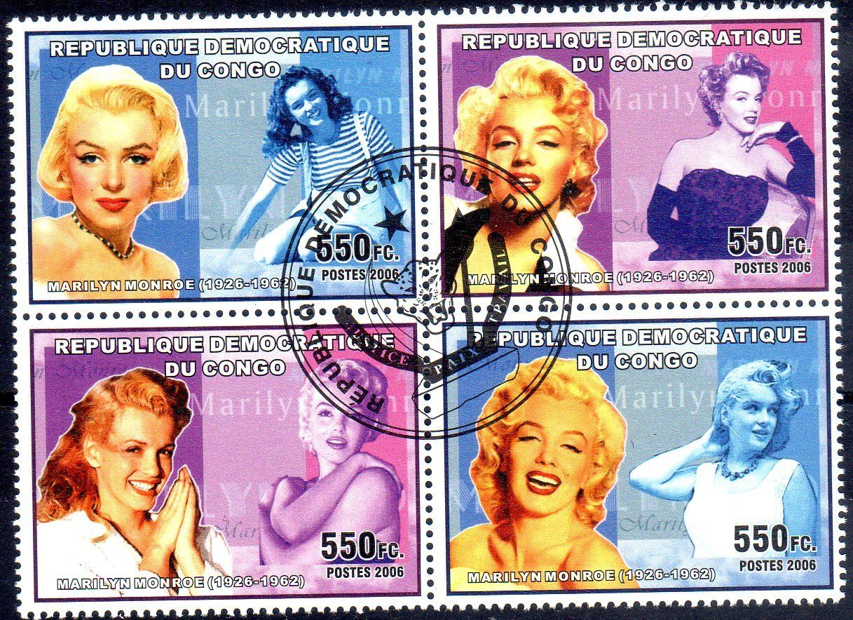 Tutti i francobolli: MARELYN MONROE 4ERBLOCK GESTEMPELT REP. DU CONGO - AA53 – Usato da Losone venduto da EM2019