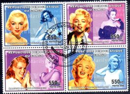 MARELYN MONROE 4ERBLOCK GESTEMPELT REP. DU CONGO - AA53