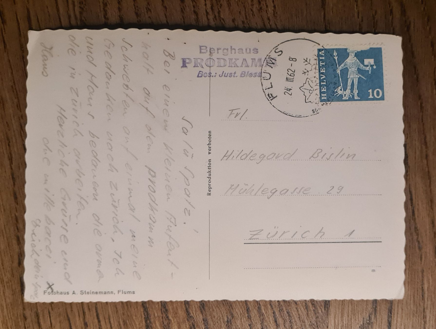 Cartoline postali: Skihaus Prodchamm mit Churfirsten 1962 – Usato da Ebikon venduto da Donar50 2