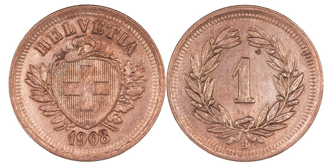 Tutti le monete: 1 Rappen von 1908 (unzirkuliert) – Nuovo (secondo la descrizione) da Schmidrüti venduto da Jamesdeal