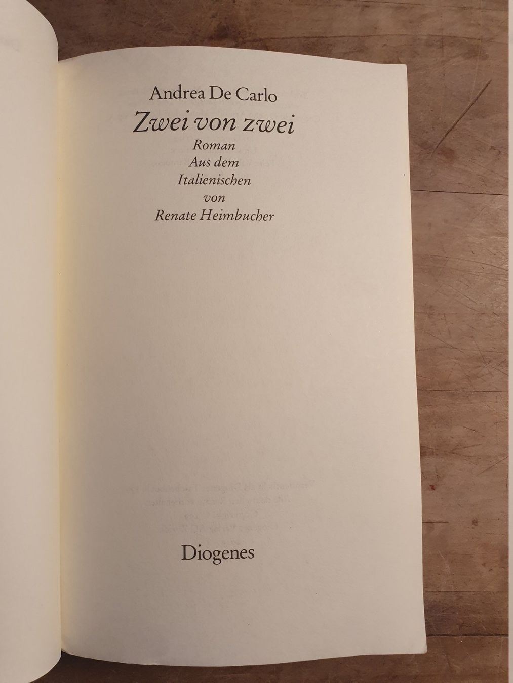 Libri: Zwei von zwei Andrea De Carlo Diogenes – Usato da Zürich venduto da loosebone 1
