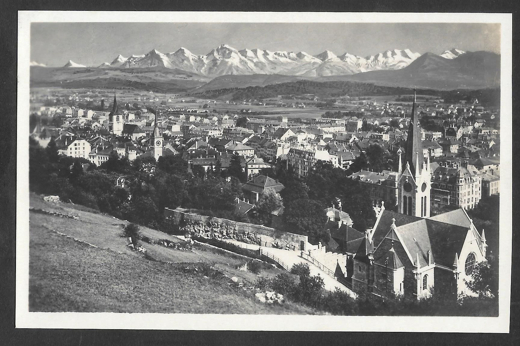 Cartoline postali: Biel - Bienne Generalansicht und die Alpen – Usato da Olten venduto da clotaldi
