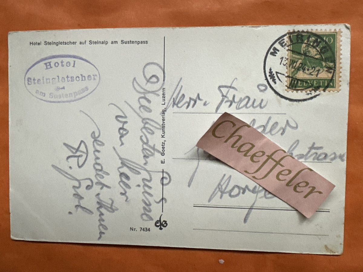 Cartoline postali: Hotel Steingletscher auf Steinalp am Sustenpass 1924 – Usato da Zürich venduto da Chaeffeler 1