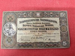 Seltene 5-Franken-Note von 1952, Serie 54, Sammlerstück