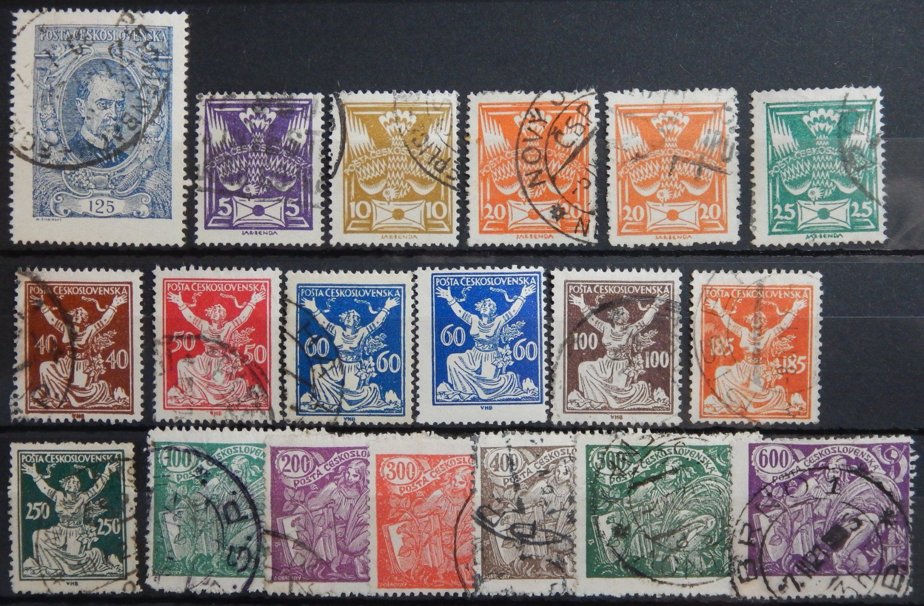 Tutti i francobolli: Tschechoslowakei CSSR Kat. 151-188 */gest. 1920 – Usato da Zürich venduto da Muehlekauf