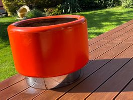 kultiges 1970 Pflanzgefäss Blumentopf Topf Fiberglas Chrom