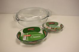 Pyrex Classic  2 Auflaufformen oval und  1 Kochtopf