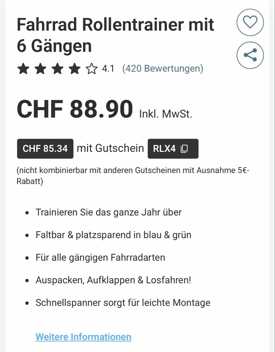 Biciclette: Fahrradrollentrainer 6 Gänge – Usato da Zürich venduto da mimiarne 1