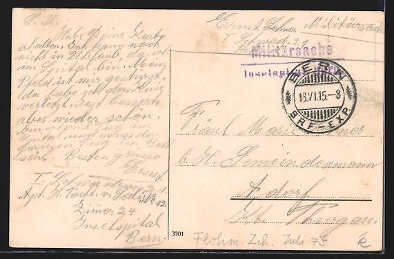Cartoline postali: Bern, Inselspital, Schematische Ansicht, – Usato da Berlin venduto da bartko-reher 1