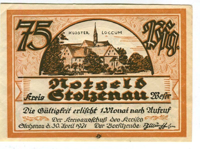 Banconote: Notgeld "75 Pfennig. Stolzenau 1921" – Usato da Basel venduto da Butsch5