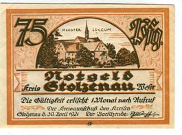 Notgeld "75 Pfennig. Stolzenau 1921"
