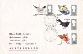 Brief mit 4 Vogelmarken GB - alle vom Entwerfer SIGNIERT !
