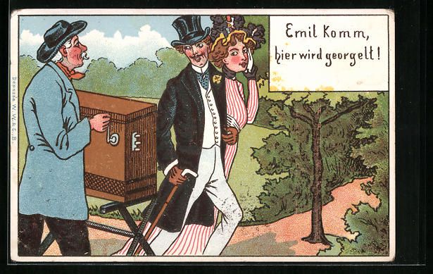 Cartoline postali: Elegantes Paar passiert einen Leierkaste – Usato da Berlin venduto da bartko-reher