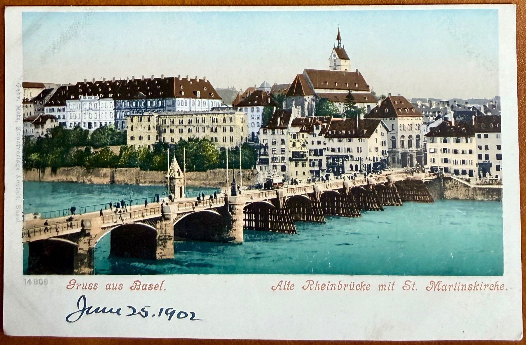 Cartoline postali: Basel - Rheinbrücke mit St. Martinskirche - Litho 1902 – Usato da Lutry venduto da Ediego